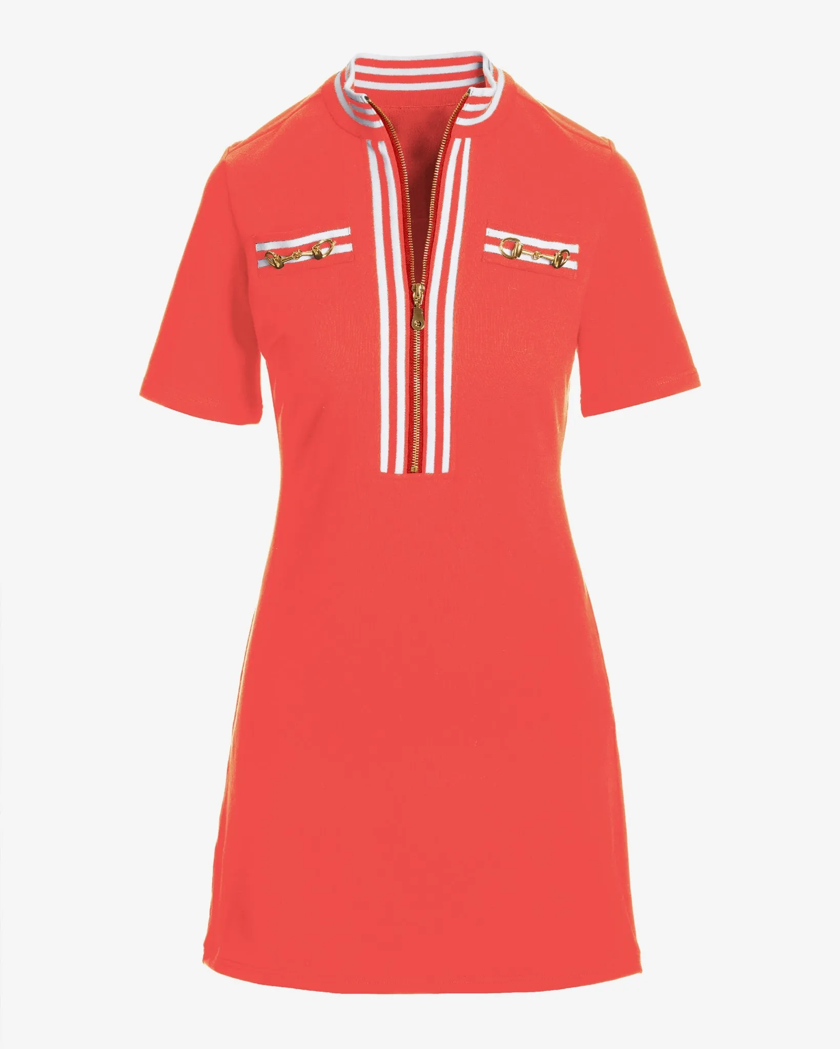 Striped French Terry Hardware Zipper Dress Cayenne