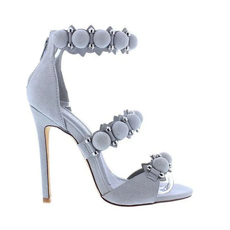 Suede Rivet Open Toe High Heel Sandals
