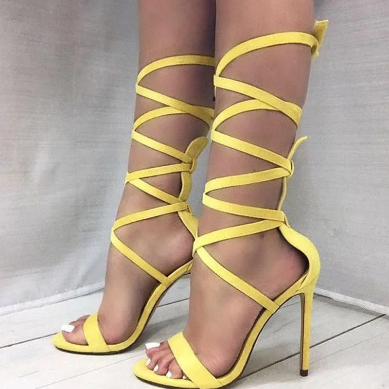 Summer Bright Color Strap Open Toe High Heel Sandals