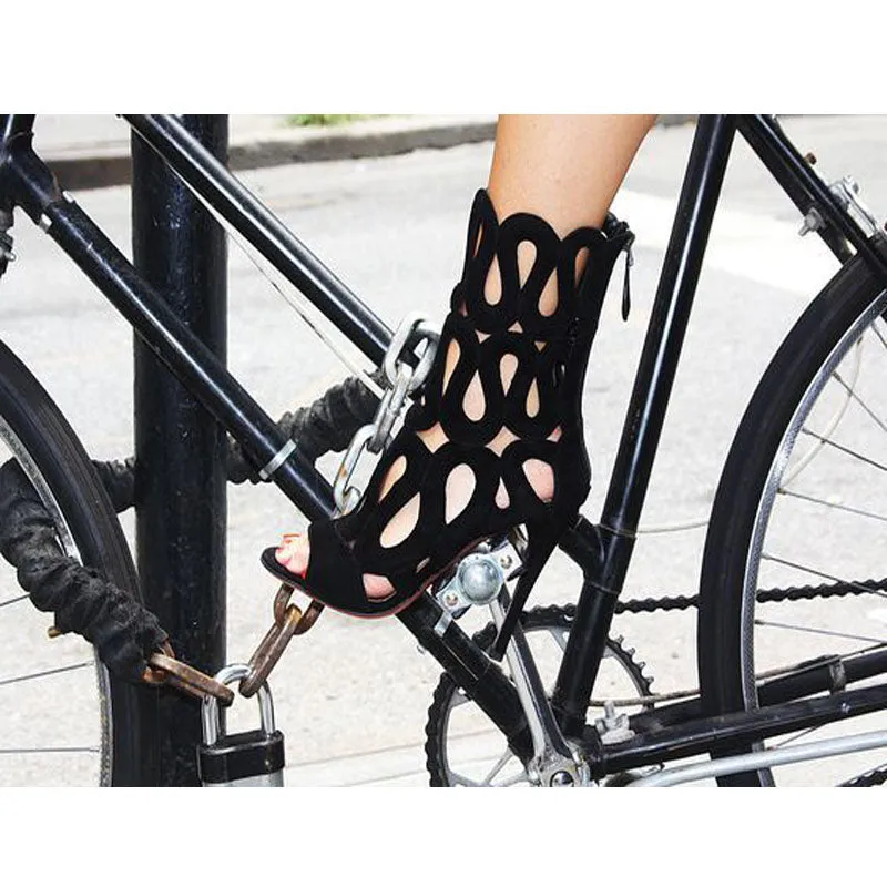 Summer Suede Open Toe Cutout High Heel Sandals