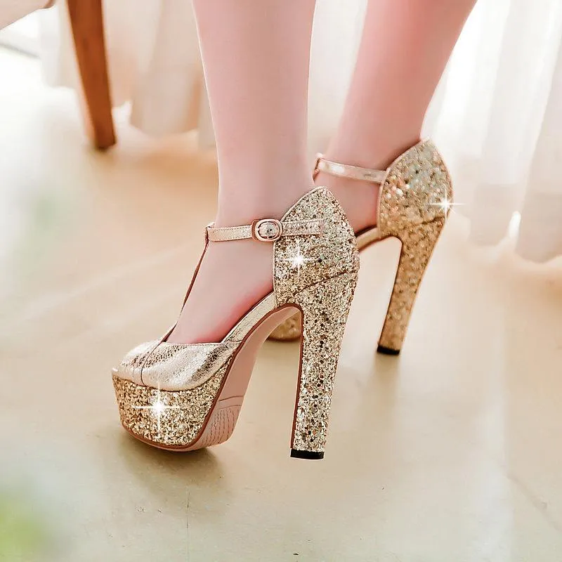 Super High Heel Thick Heel Fish Mouth Party Shoes