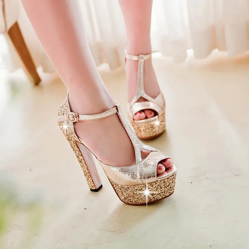 Super High Heel Thick Heel Fish Mouth Party Shoes