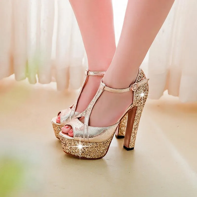 Super High Heel Thick Heel Fish Mouth Party Shoes
