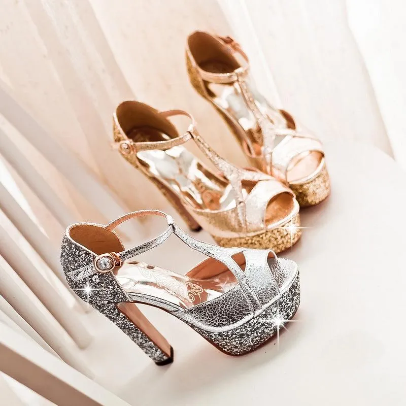 Super High Heel Thick Heel Fish Mouth Party Shoes