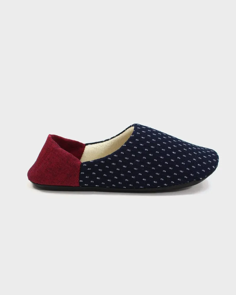 ToK Women's Babouche, Indigo Dash Kasuri with Red Heel