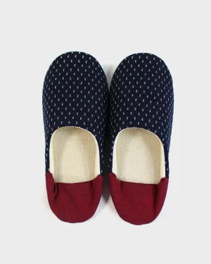 ToK Women's Babouche, Indigo Dash Kasuri with Red Heel