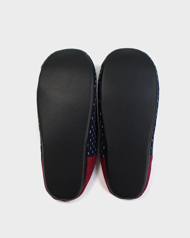 ToK Women's Babouche, Indigo Dash Kasuri with Red Heel