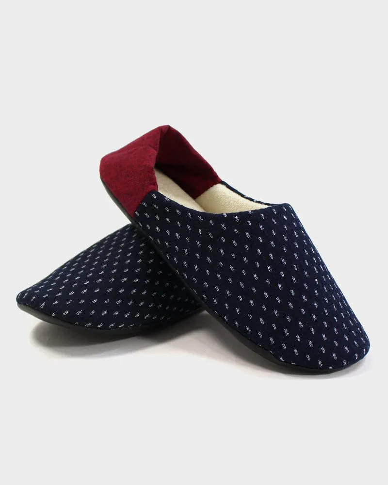 ToK Women's Babouche, Indigo Dash Kasuri with Red Heel