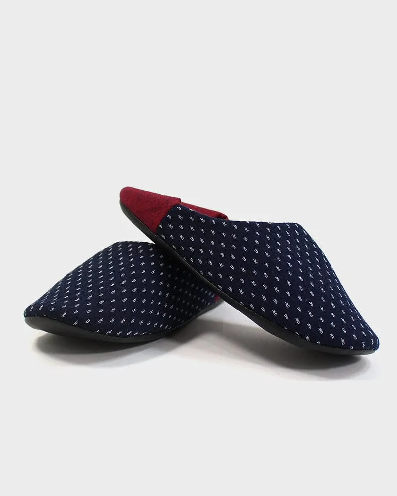 ToK Women's Babouche, Indigo Dash Kasuri with Red Heel
