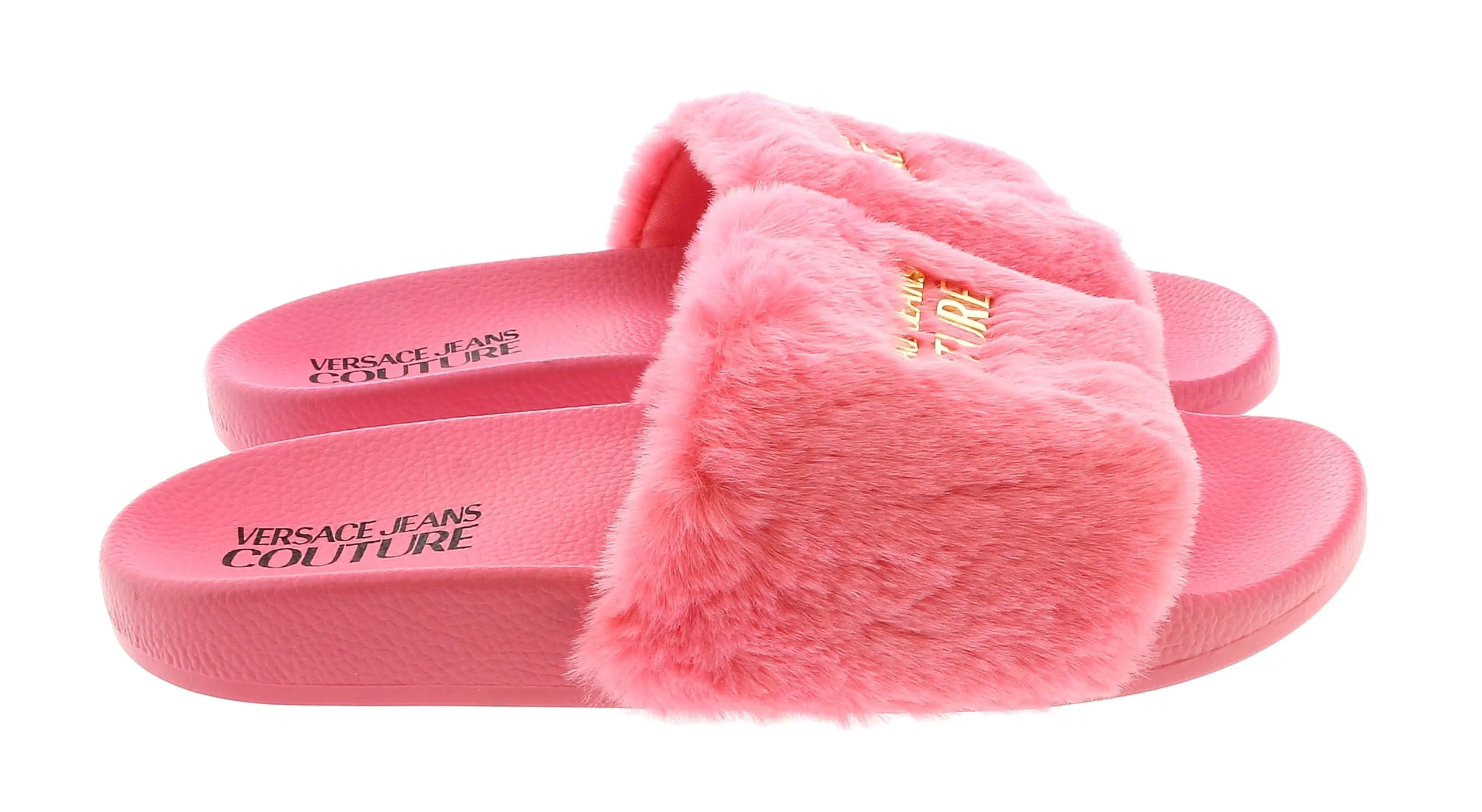 Versace Jeans Couture Rose Faux Fur Signature Slides-