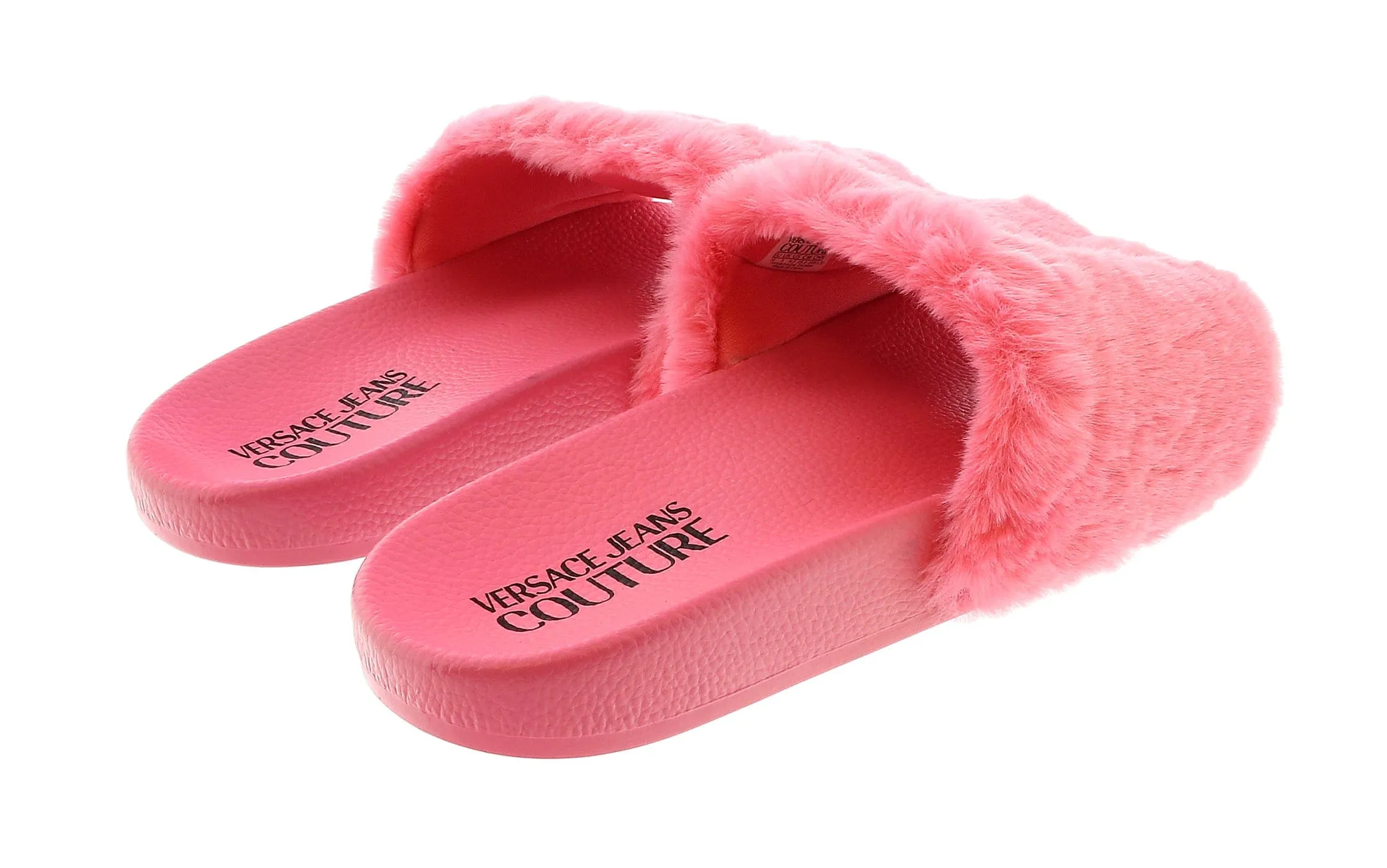 Versace Jeans Couture Rose Faux Fur Signature Slides-
