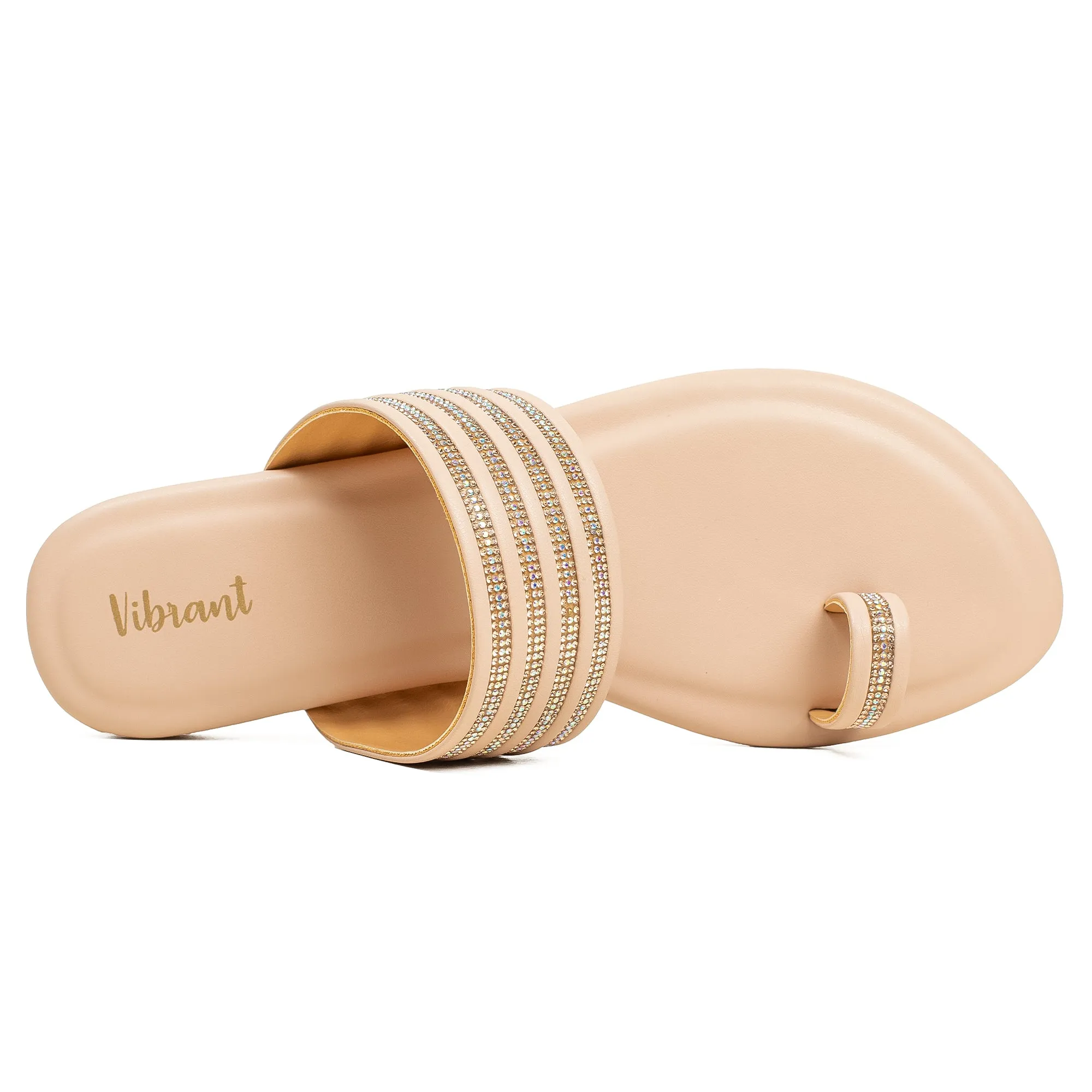 Vibrant Women's Beige Flat Sandals – Stylish PU Leather