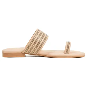 Vibrant Women's Beige Flat Sandals – Stylish PU Leather