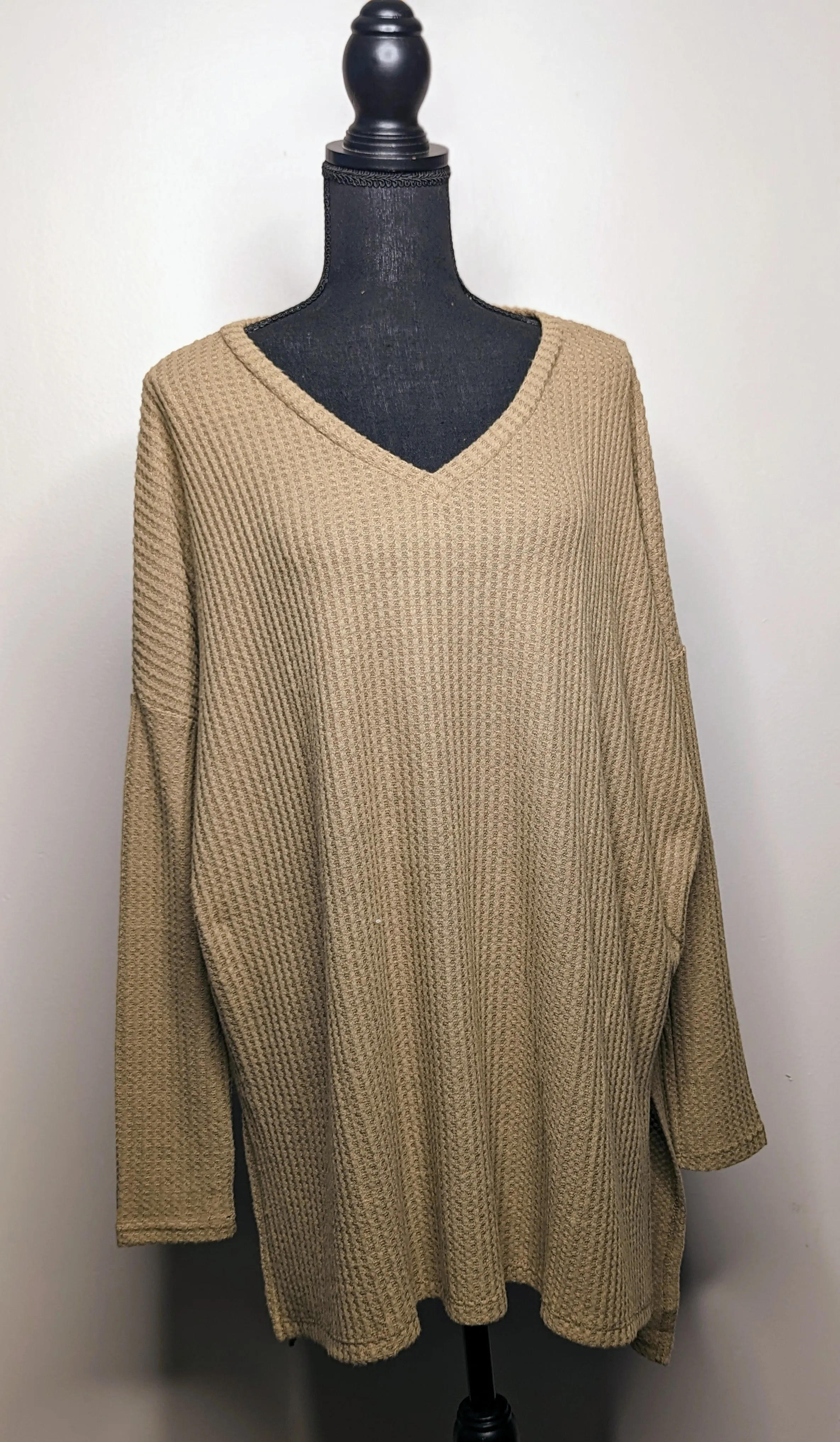 Waffle Hi-Low Hem Sweater