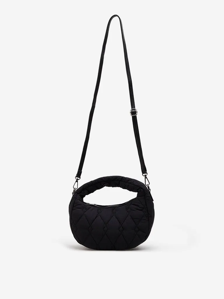 Westside Black Quilted Baguette-Style Sling Bag