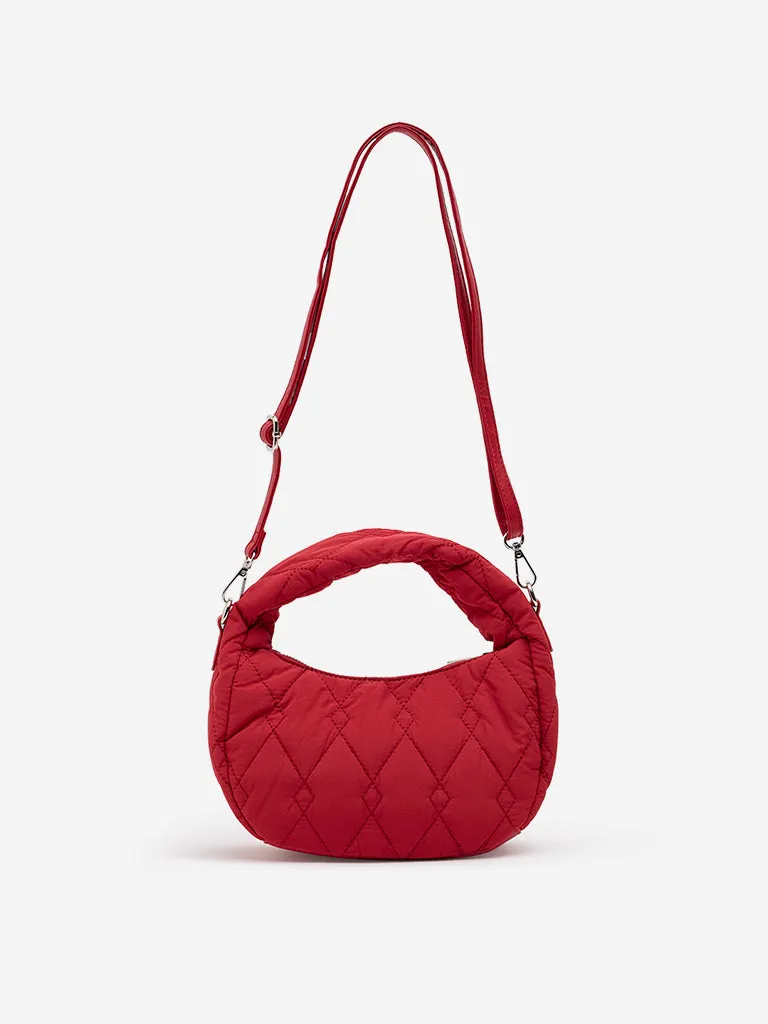 Westside Red Quilted Baguette-Style Sling Bag