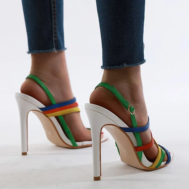 White Strap Leather Pointed Toe Sandals