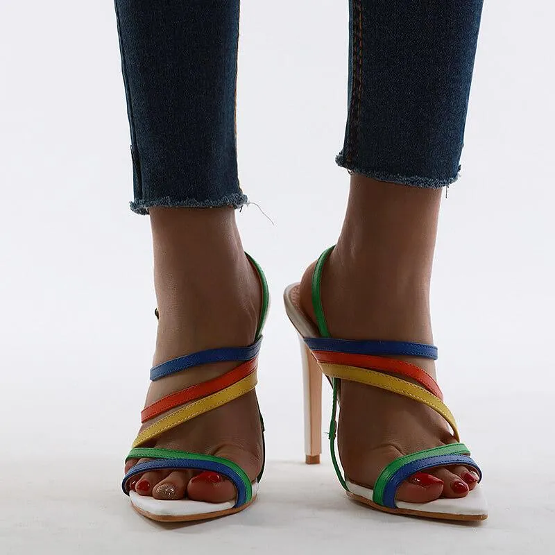 White Strap Leather Pointed Toe Sandals