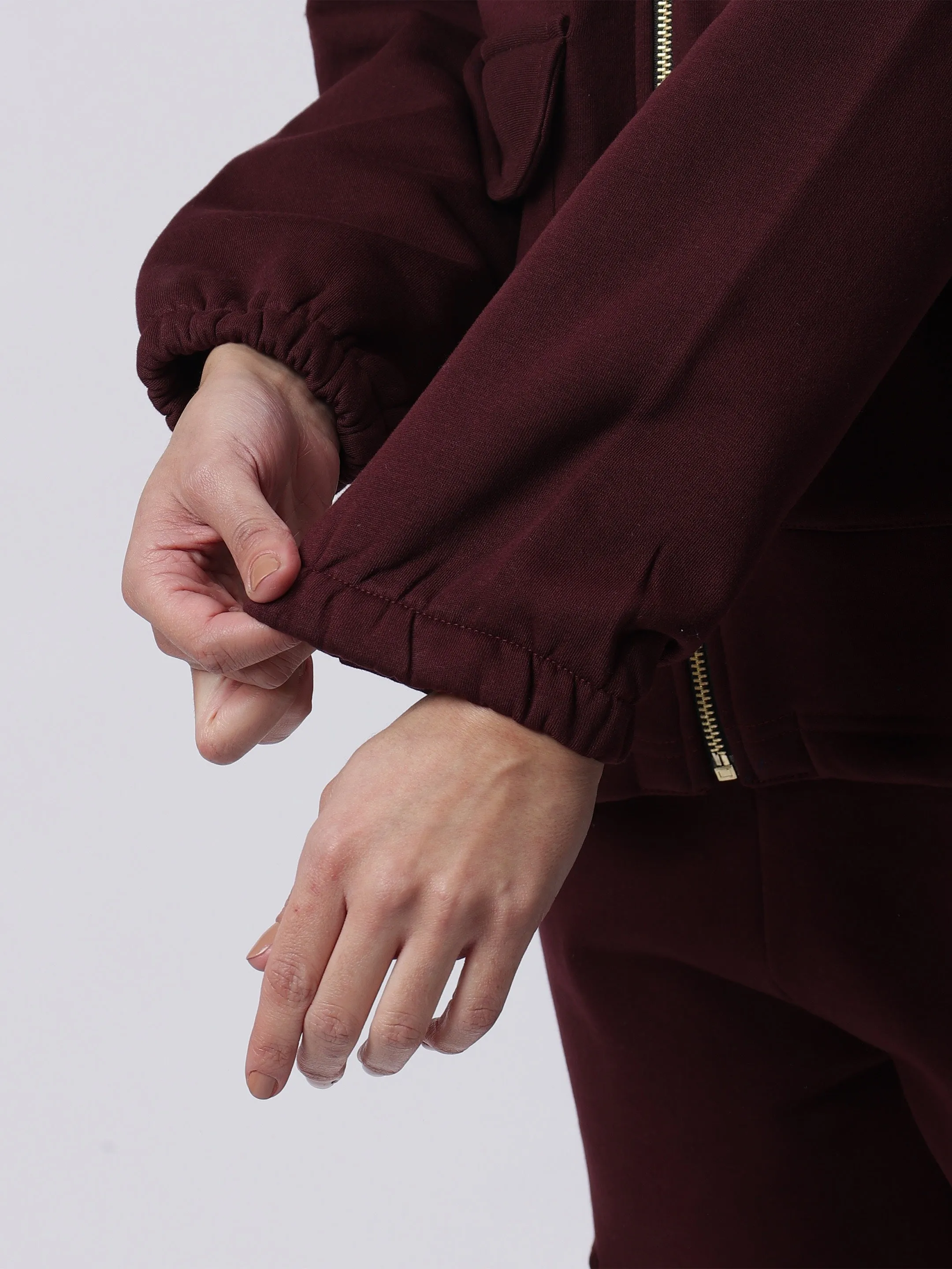 Wine Co-Ord Set with Trendy Multi-Pocket Detailing