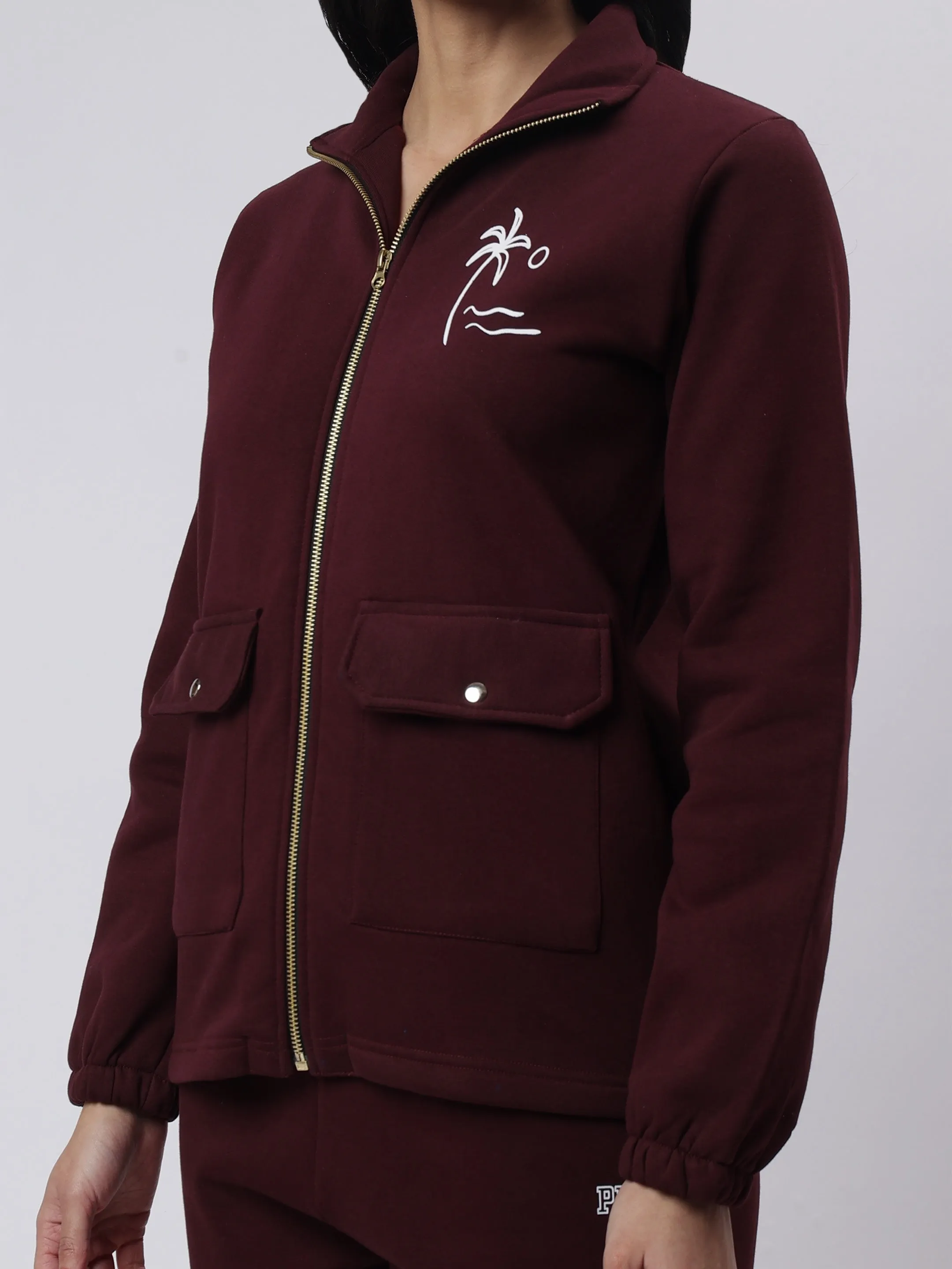 Wine Co-Ord Set with Trendy Multi-Pocket Detailing