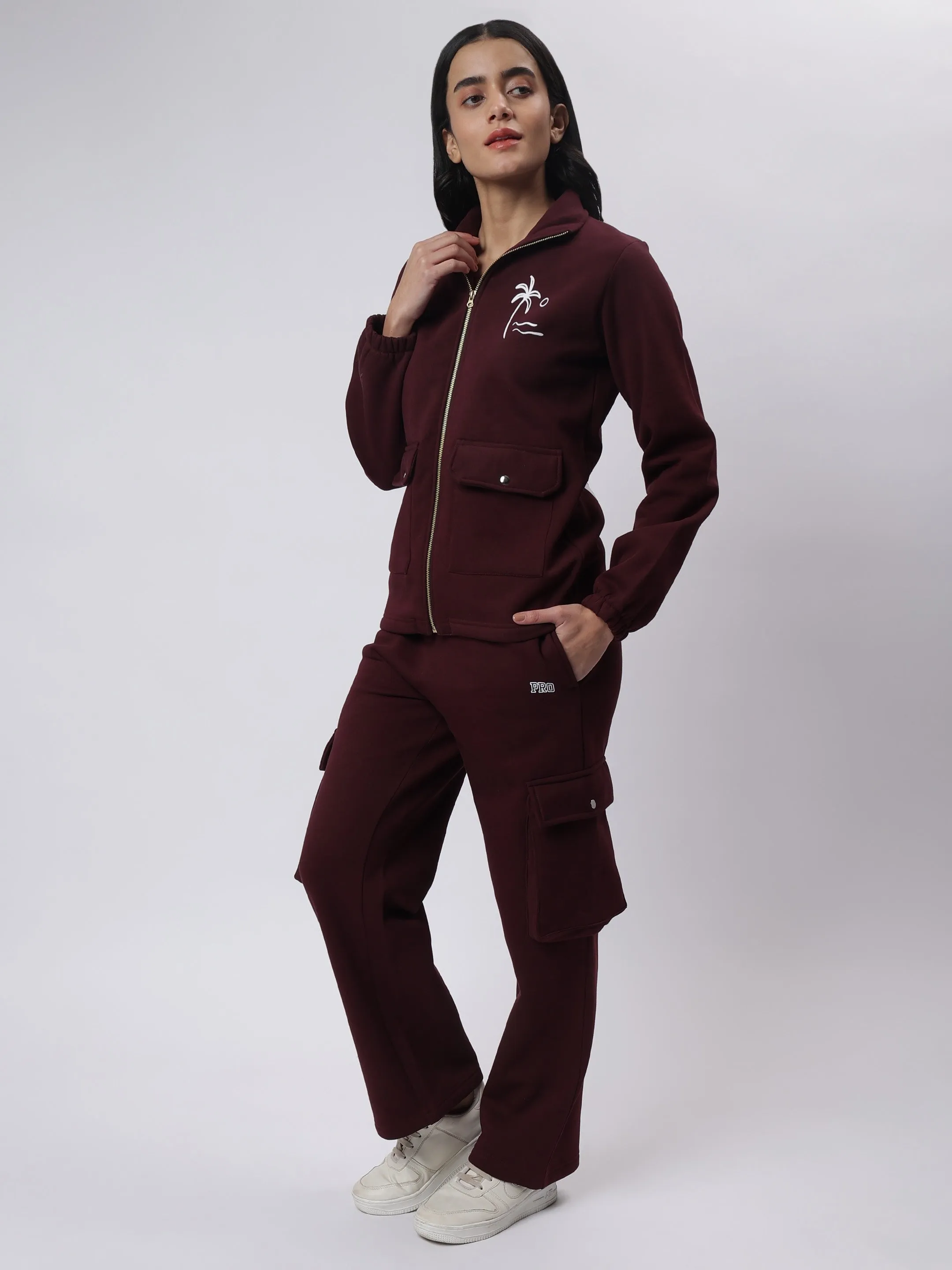 Wine Co-Ord Set with Trendy Multi-Pocket Detailing