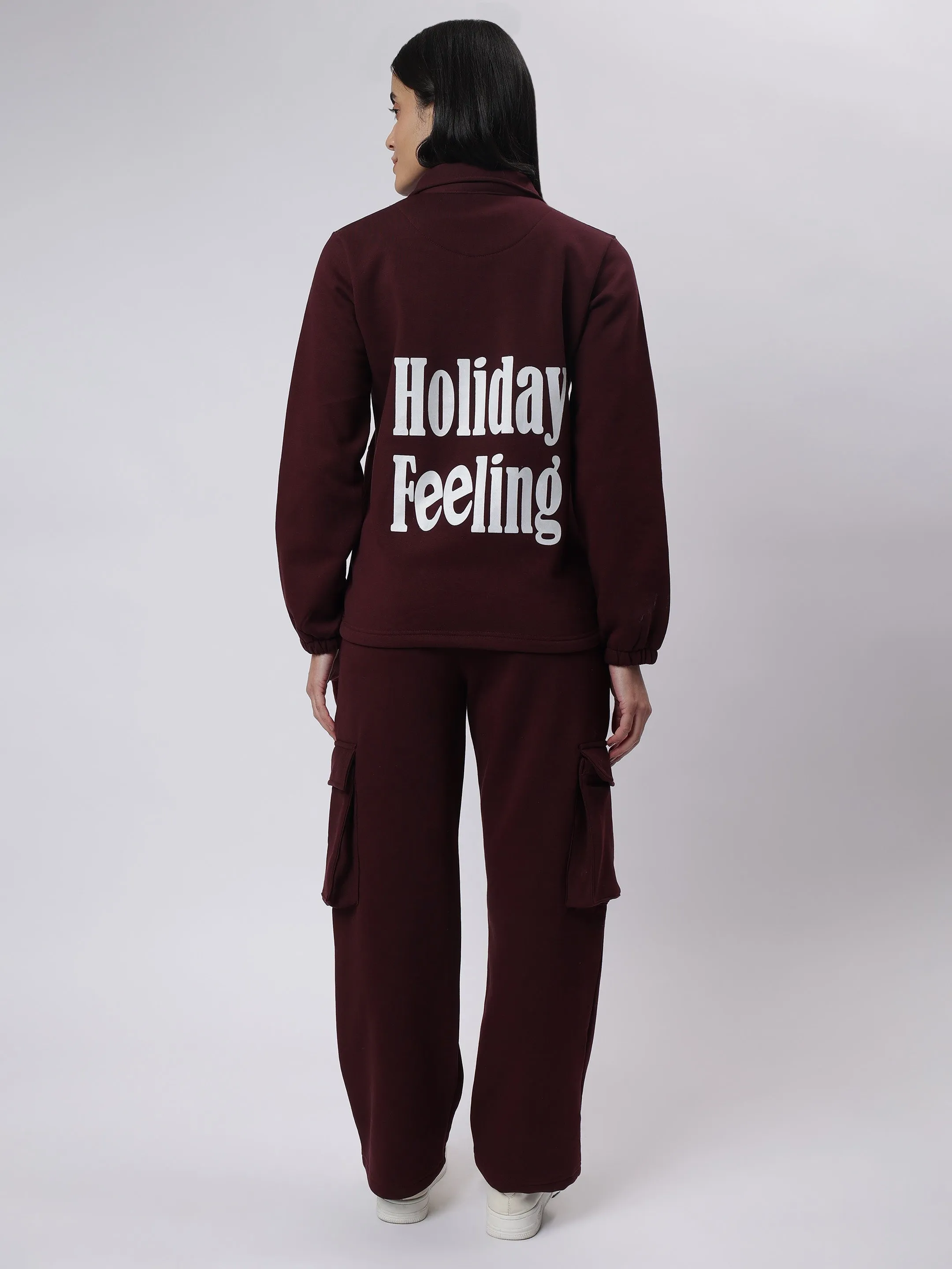 Wine Co-Ord Set with Trendy Multi-Pocket Detailing