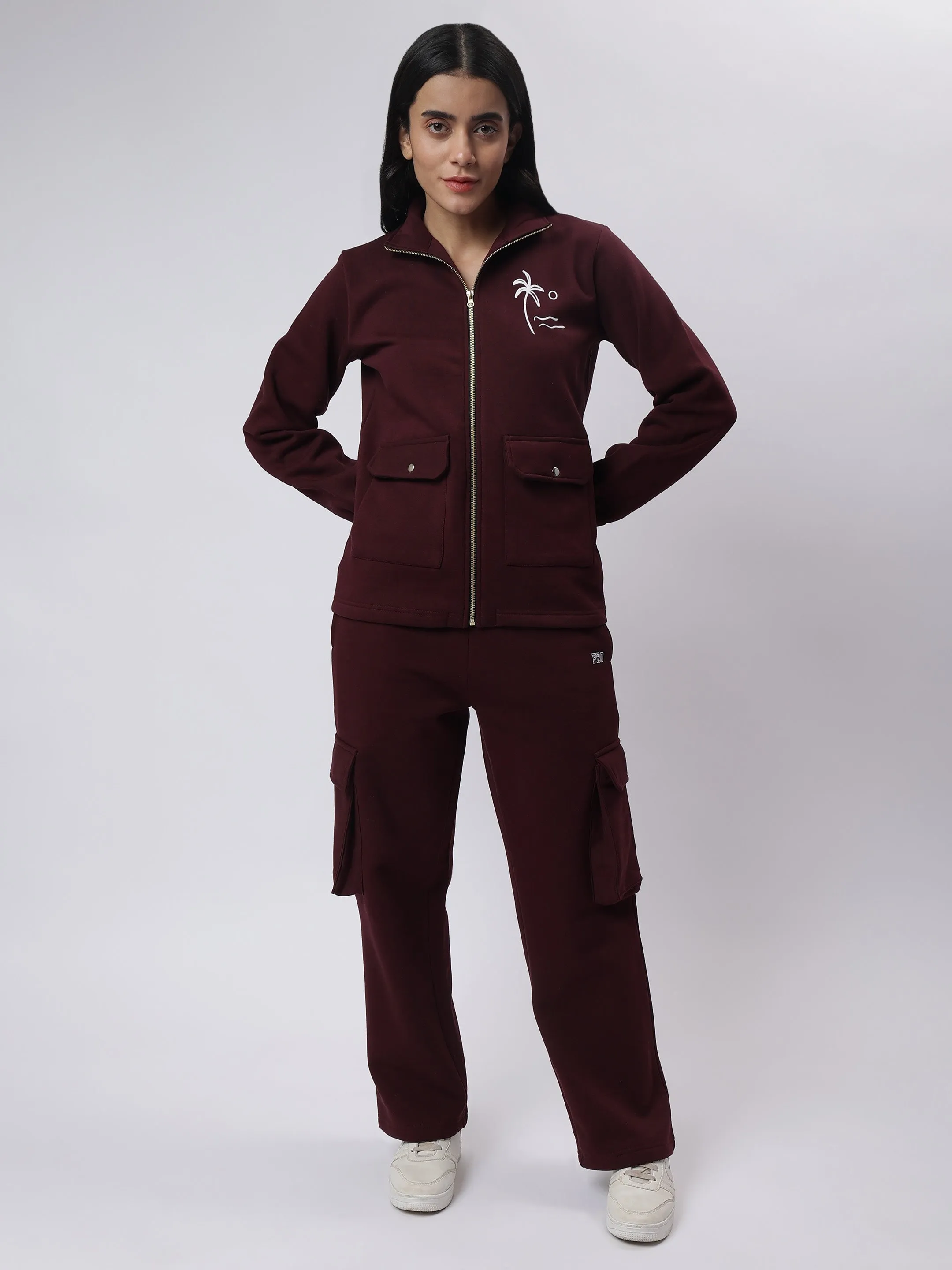 Wine Co-Ord Set with Trendy Multi-Pocket Detailing