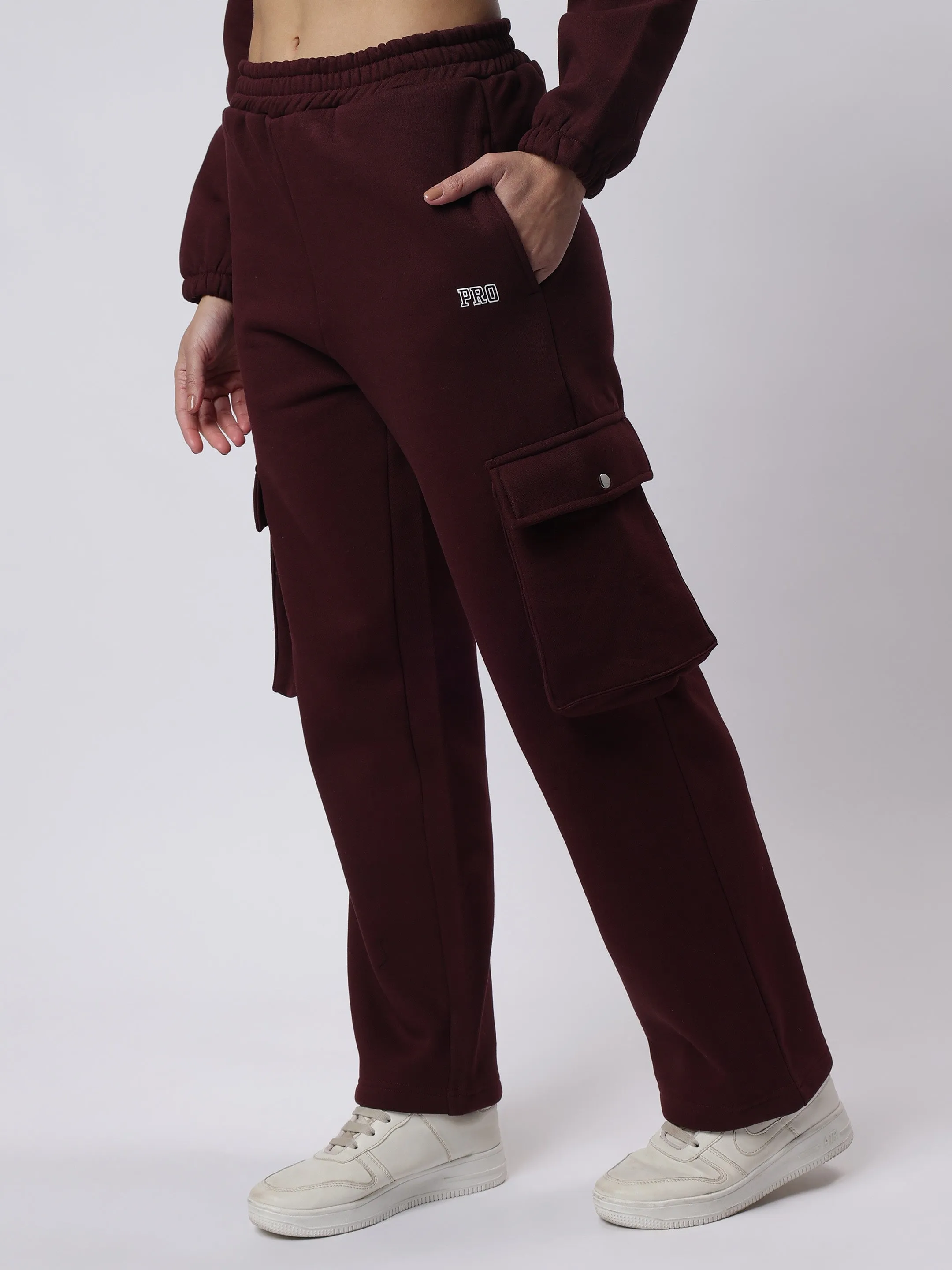 Wine Co-Ord Set with Trendy Multi-Pocket Detailing
