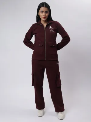 Wine Co-Ord Set with Trendy Multi-Pocket Detailing