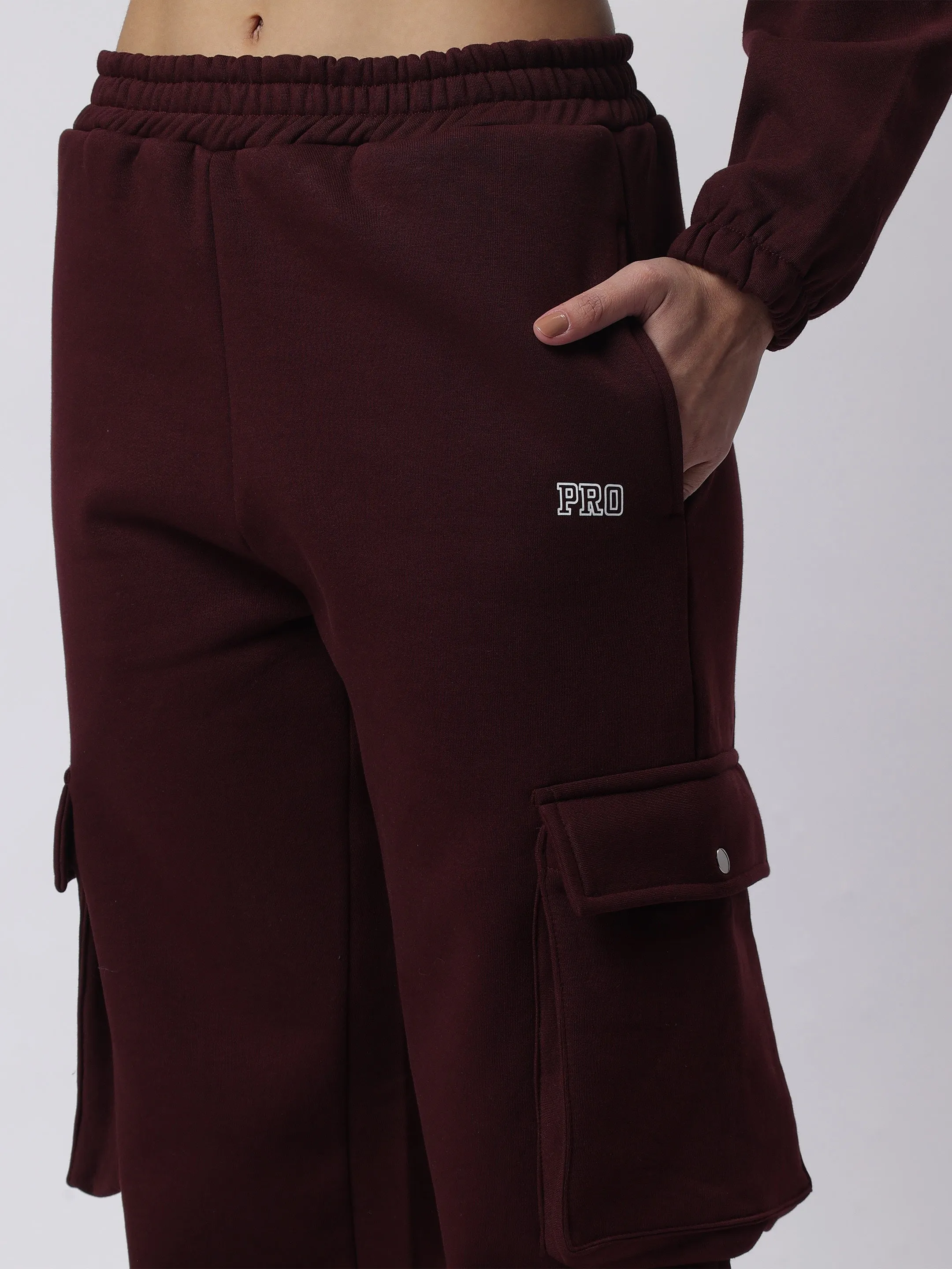 Wine Co-Ord Set with Trendy Multi-Pocket Detailing