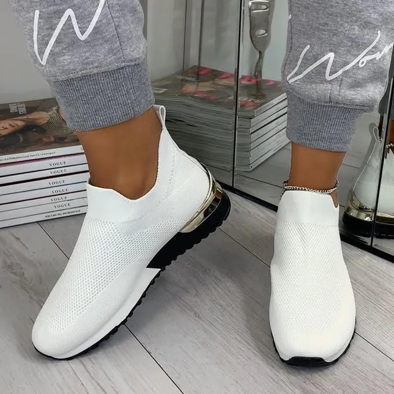 Women Elastic Slip-on Flat Shoes Mesh Upper Breathable Sneakers