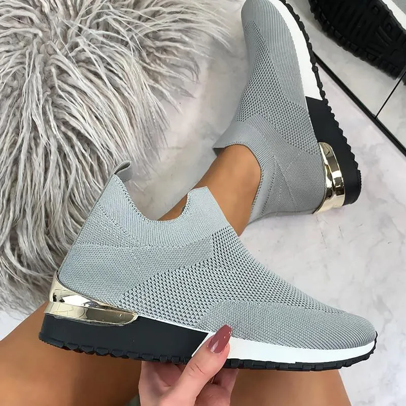 Women Elastic Slip-on Flat Shoes Mesh Upper Breathable Sneakers