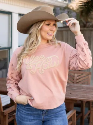 Yee Haw Blush Pink Pullover: Pink / XL