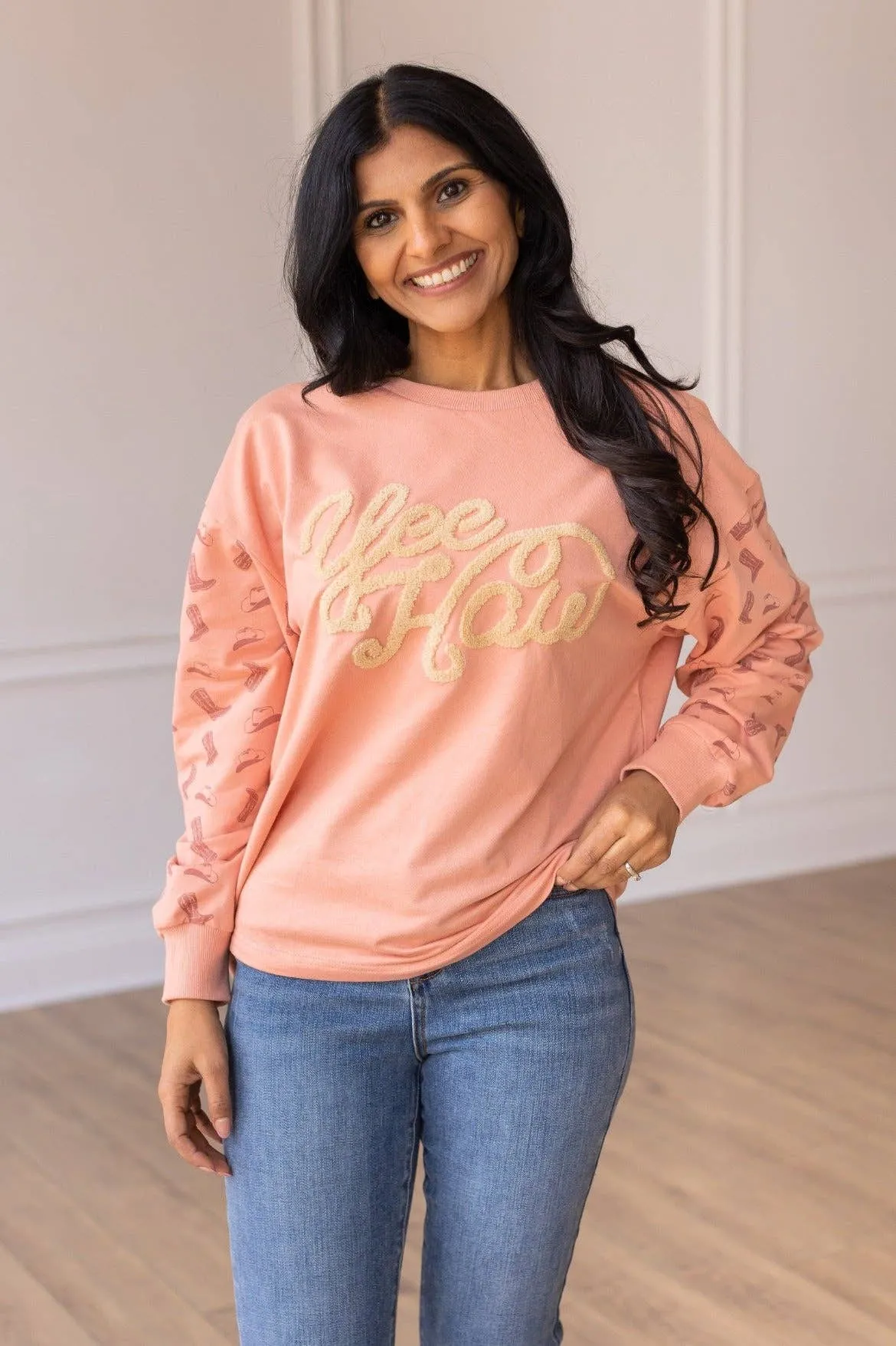 Yee Haw Blush Pink Pullover: Pink / XL