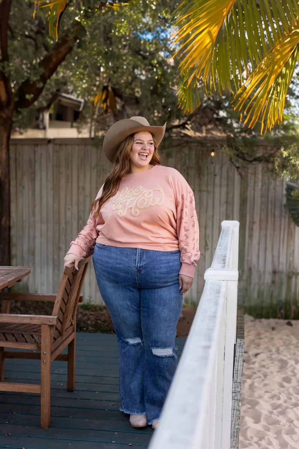 Yee Haw Blush Pink Pullover: Pink / XL