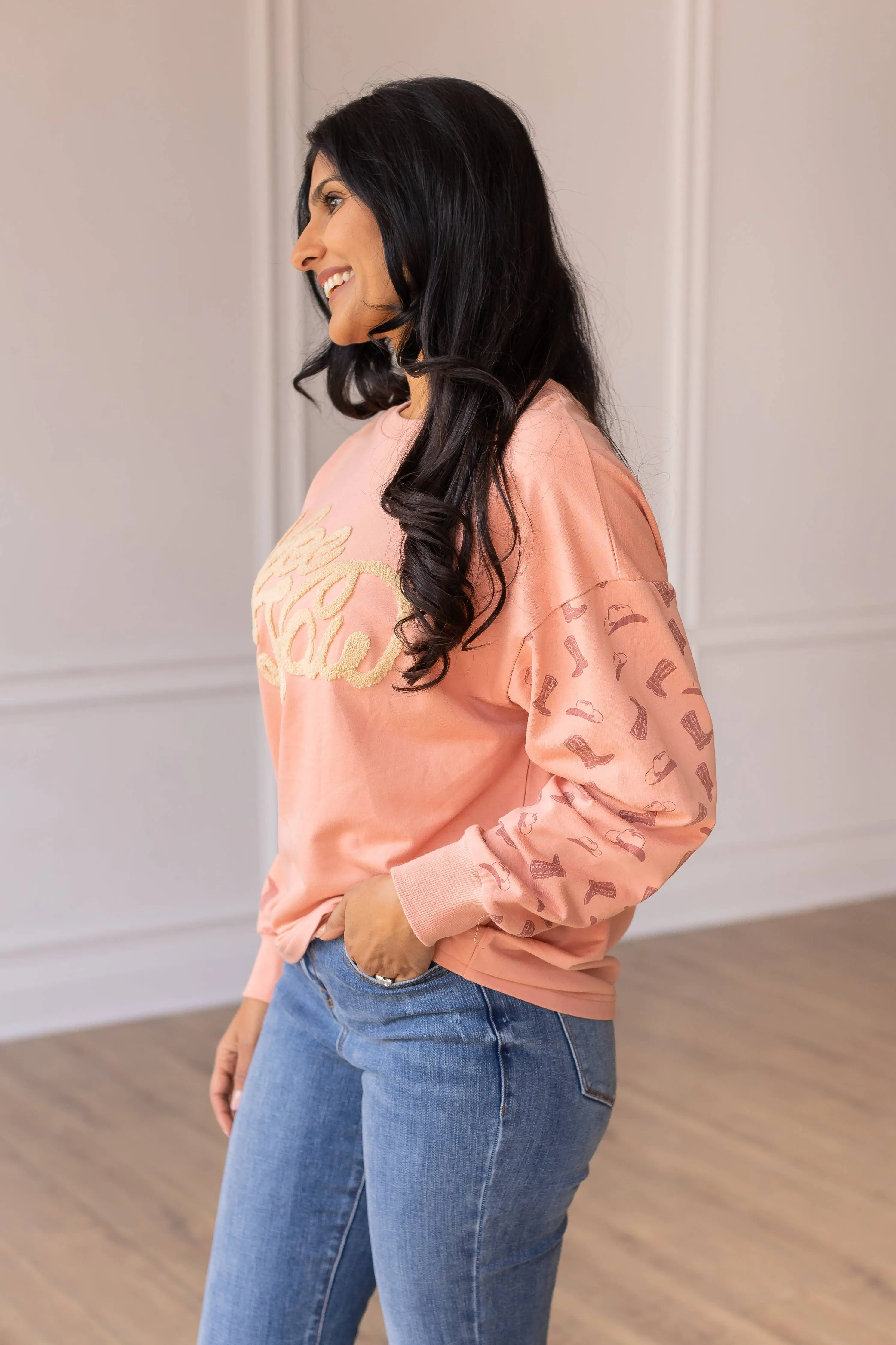 Yee Haw Blush Pink Pullover: Pink / XL