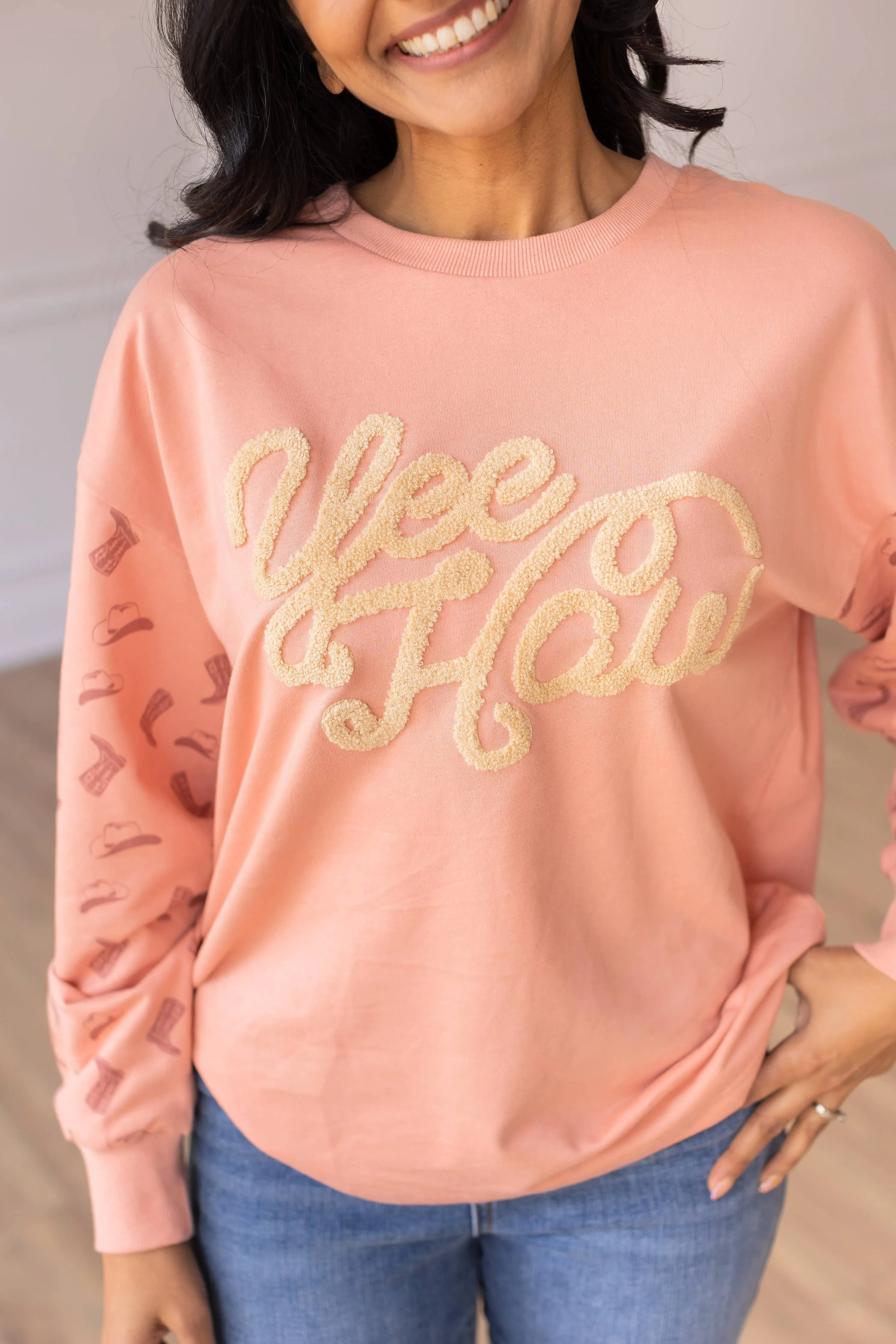 Yee Haw Blush Pink Pullover: Pink / XL