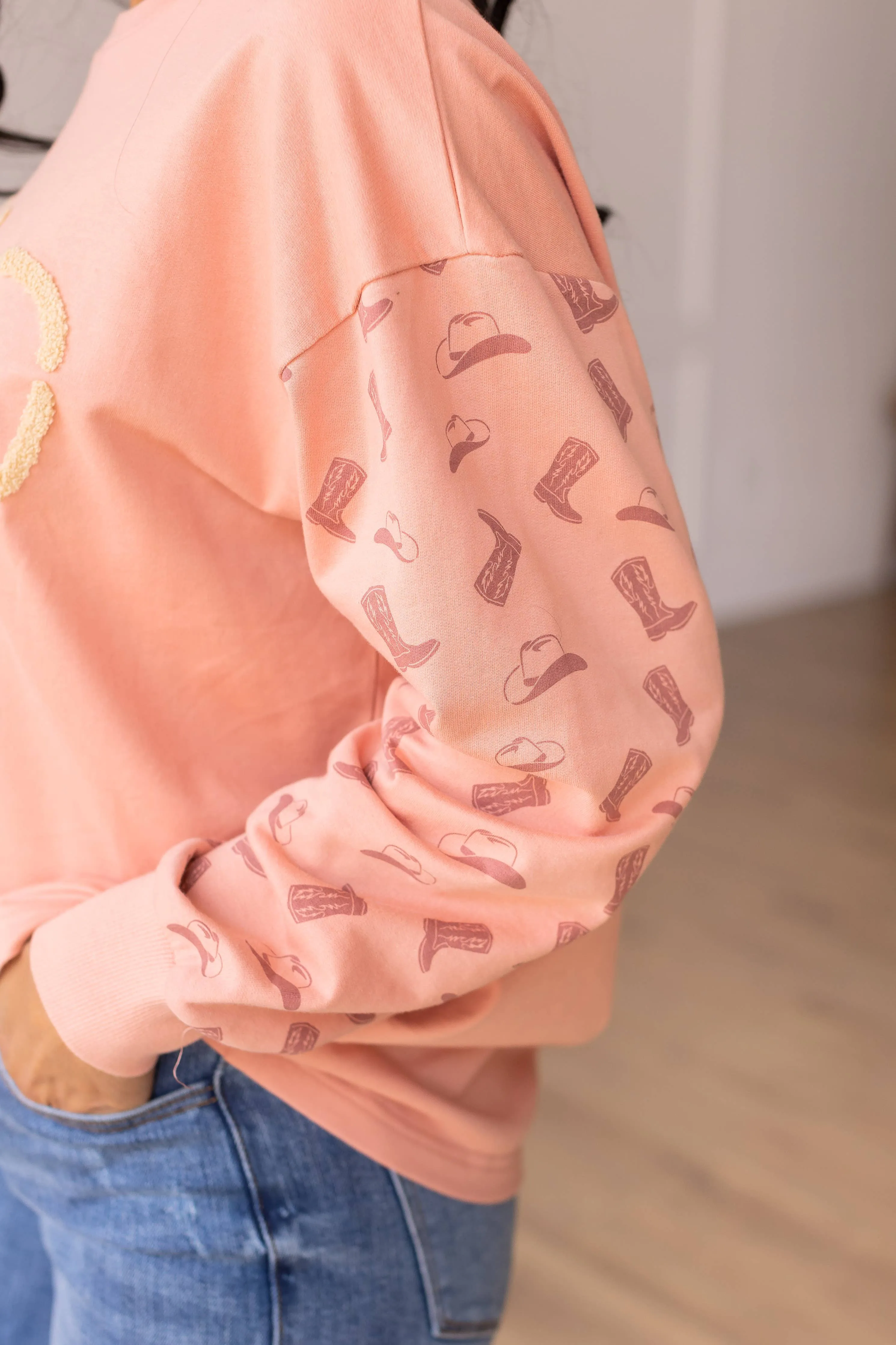 Yee Haw Blush Pink Pullover: Pink / XL
